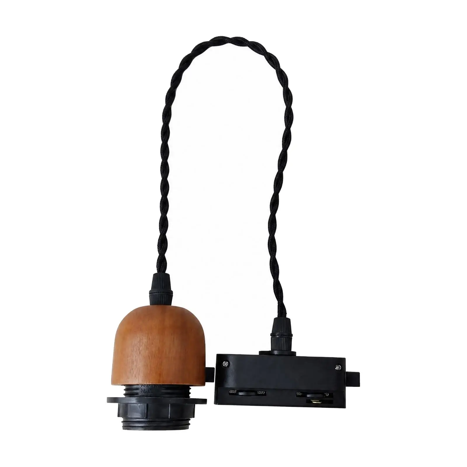 Custom Hanging Light Track Fixture Kit Walnut Wood E27 Holder Black Cord for Cafe Bar Restaurant Interior Lighting