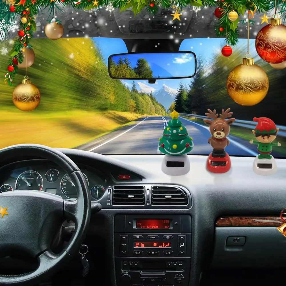 Christmas Car Decoration Solar Energy Decoration Car Deco Dancing Elk Interior Claus Swinging Creative Santa Gift Decoratio U2K0