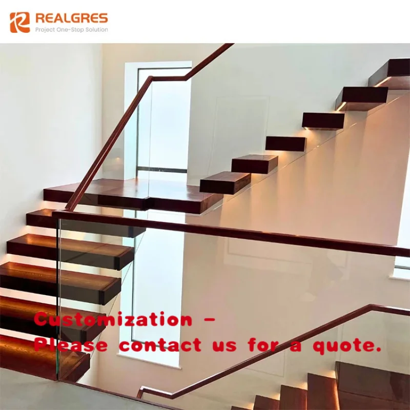 custom.Realgres Walnut Slab Wood Stairs Floating and Straight Stairs With American Red Oak Tread House