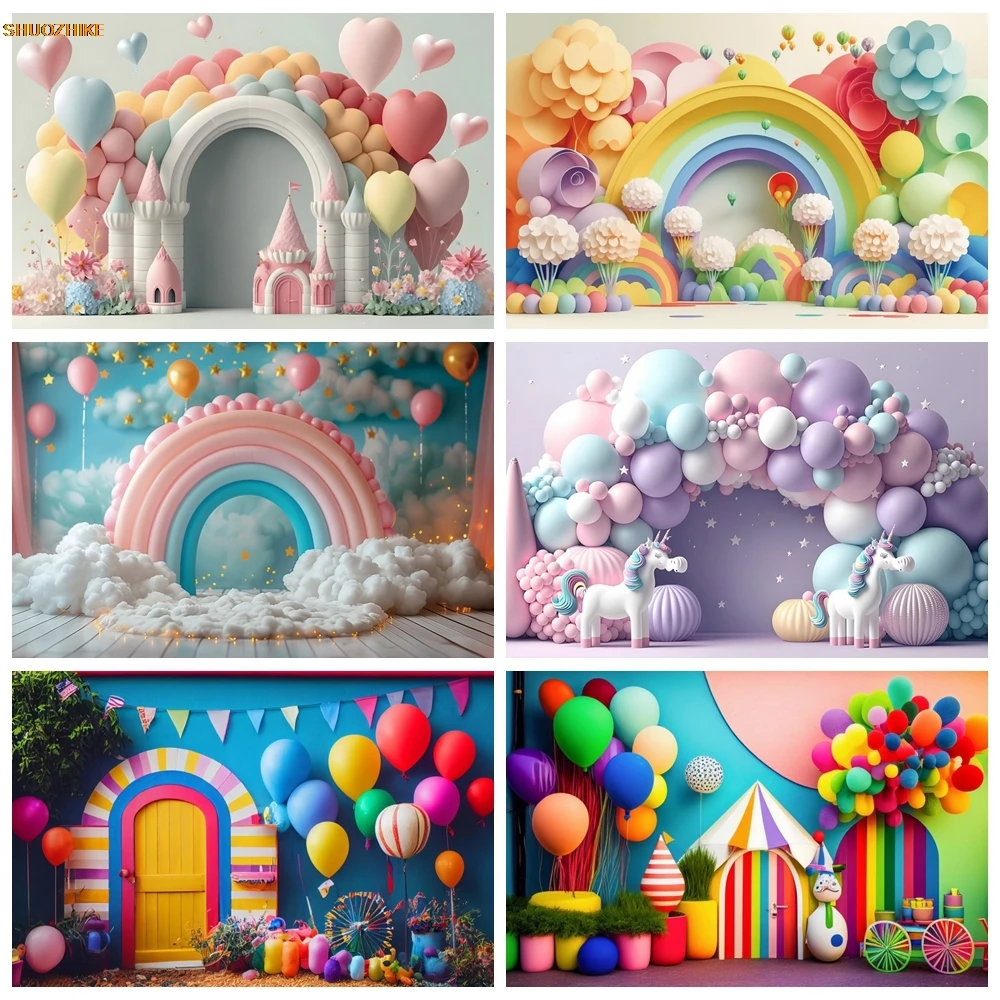 

Boy Girl 1st Birthday Party Cake Smash Backdrop Colorful Air Balloon Cloud Newborn Baby Portrait Background Photography Props