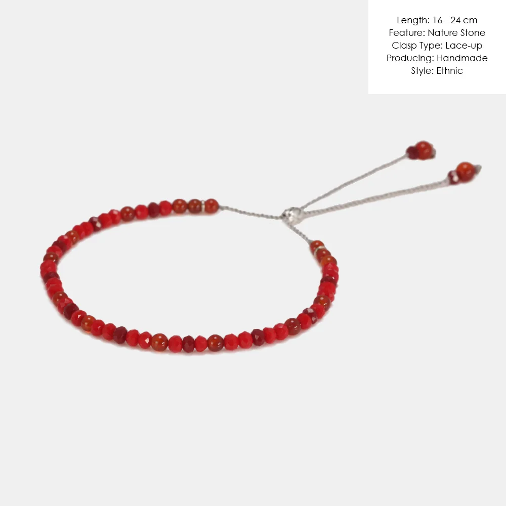 Natural Stone Handmade Strand Bracelet 3mm Red Rope Small Onyx Beads Thin Bracelets For Women 925 Silver Reiki Yoga Jewelry DIY