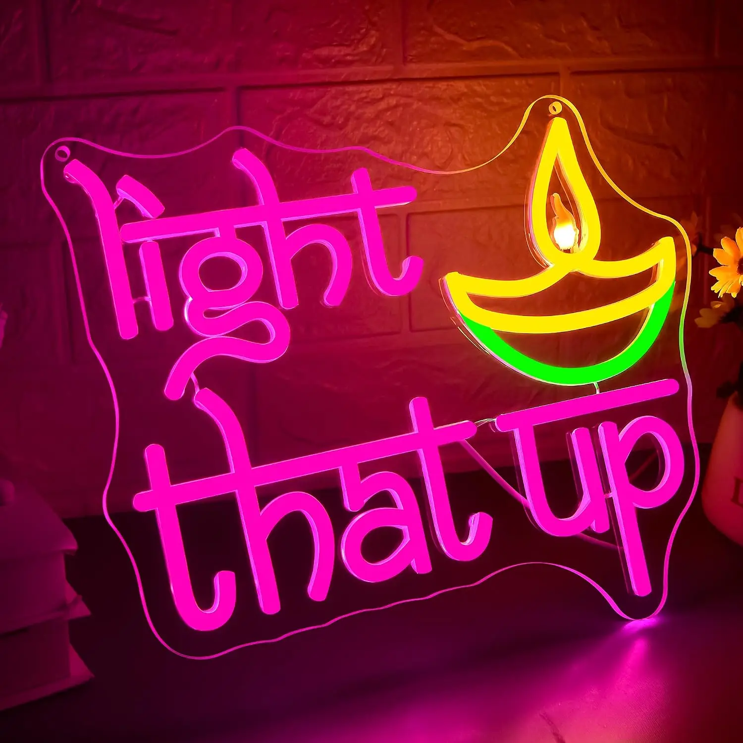 Light That Up Diya Neon Sign,USB Diwali Deepavali Festival of Lights LED Neon Light,Hindu Festival Party Bedroom Decoration Gift