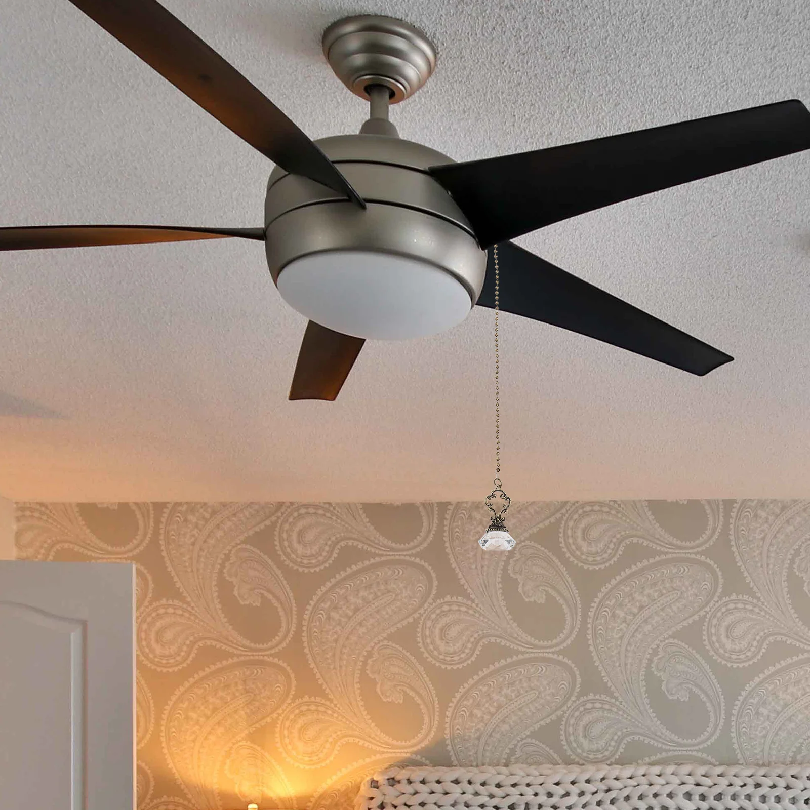 

2Pcs Crystal Fan Pendant Chain - Adjustable Vintage Light Pull Extender for Ceiling Lamp Bathroom Toilet Decoration