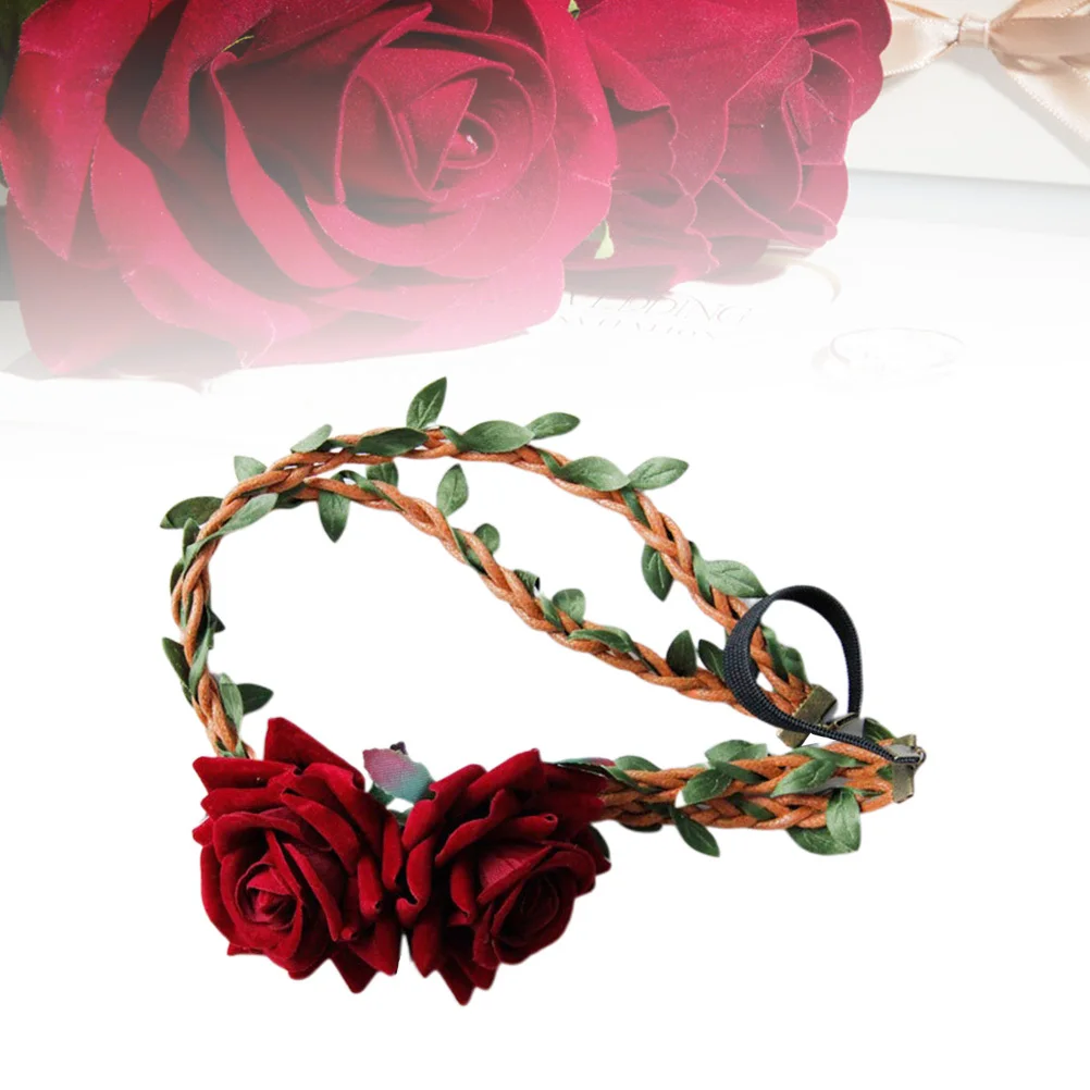 

Floral Headband Rose Flower Rattan Hair Wreath Durable Cloth Braided Long Stylish Ornaments for Performances Parties Weddings