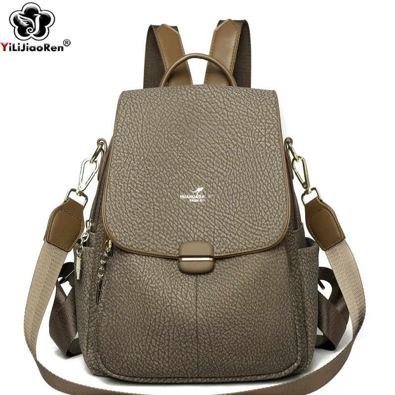 Fashion Commuter Backpack Female Soft Pu Leather Daypack Women Shoulder Bags Designer Ladies Simple Lightweight Travel Rucksack