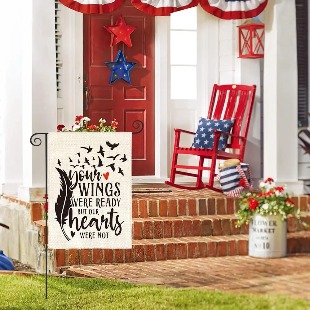 AVOIN colorlife Feather Love Wings Memorial Garden Flag 12x18 Inch Double Sided Outside, Never Forgotten Memorial Day Graves EEZ