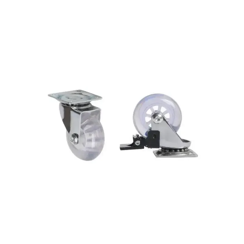 4 Packs 1.5 Inch  Pu Transparent Crystal Wheel With Brake Furniture Universal Casters