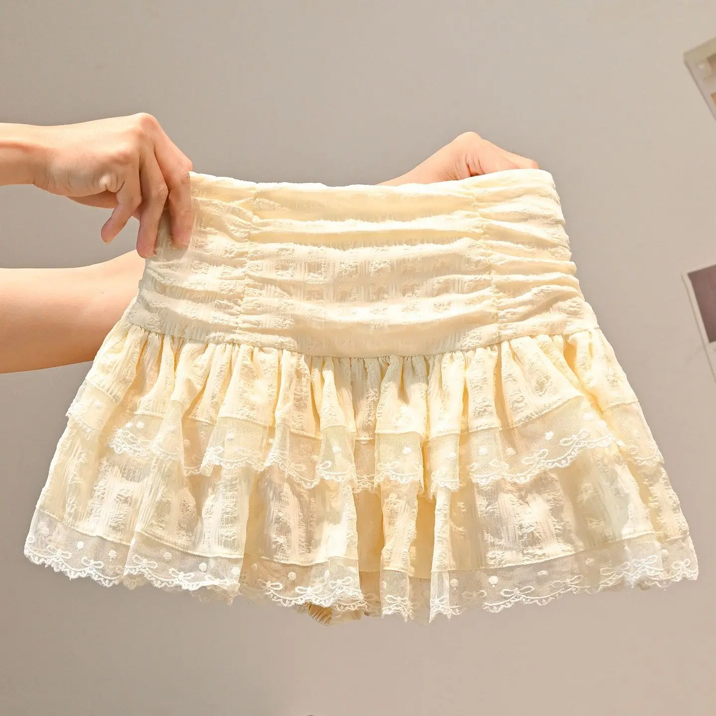 Ballet Style Lace Trim Cake Short Skirt Women's Soft Sister All Match Super Popular Puffy Skirt Sweet Pure Desire A-Line Half...