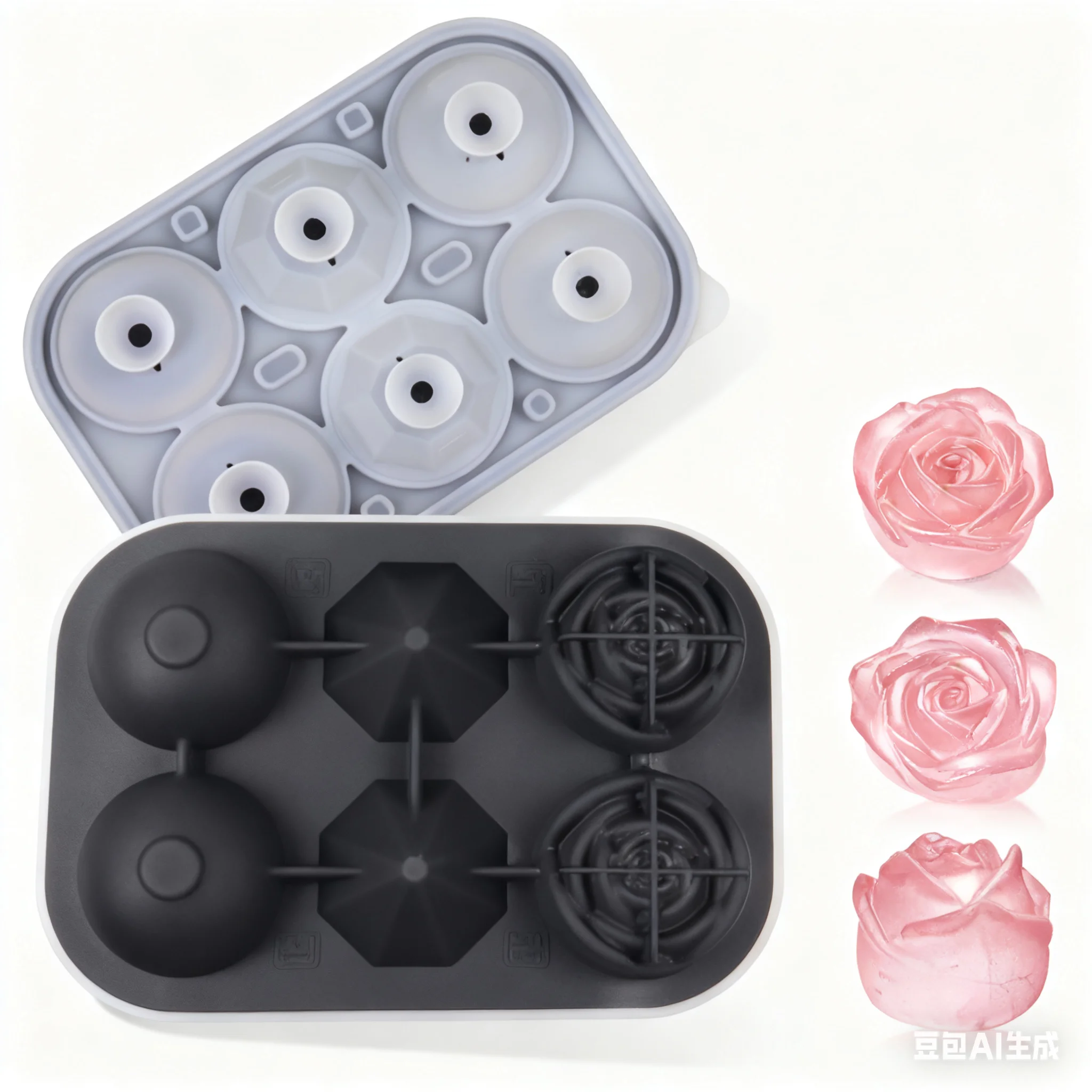 1 Stück DIY Silikon kreisförmige Eiswürfelform Kugel Rose Diamantform geeignet Easy Release große Eiswürfelform für Whiskey-Cocktails