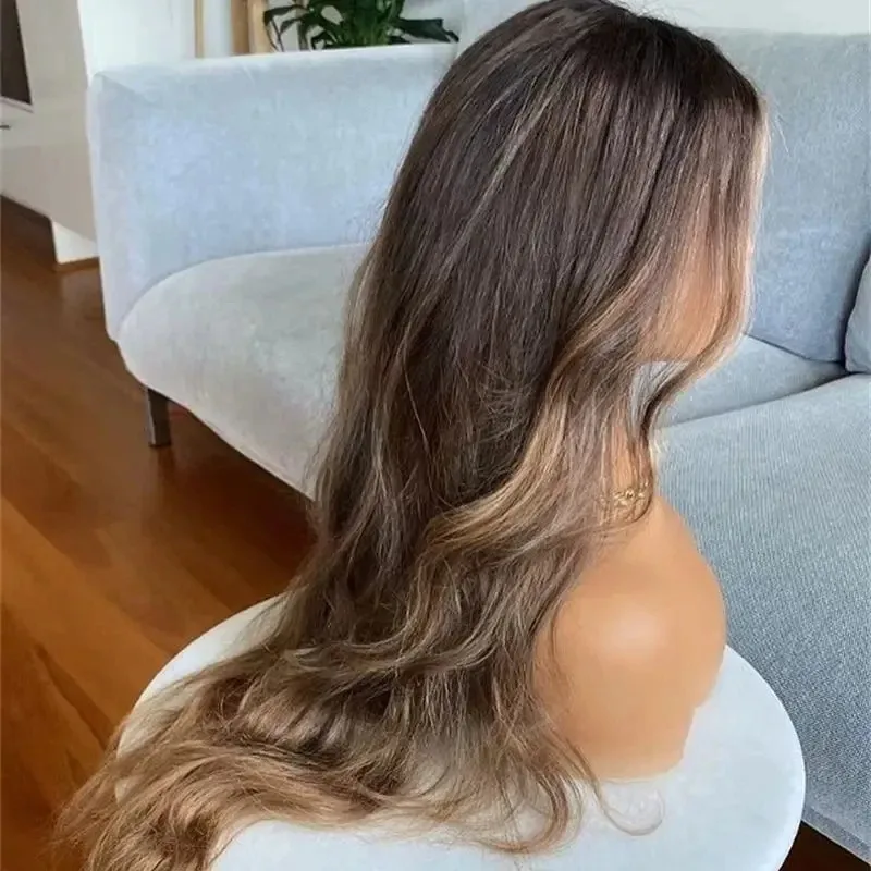 

Highlight Ombre Brown Blonde Lace Wig Body Wavy Lace Frontal Wig Pre Plucked Synthetic And Blend High Quality Heat Fibre Cospaly