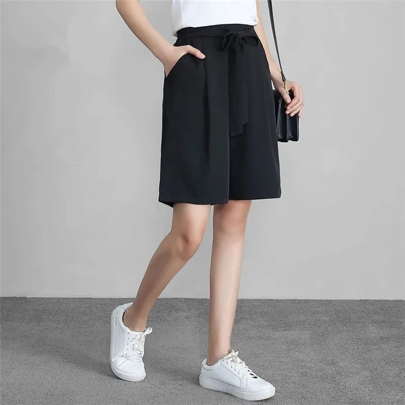Women' Summer Pants 2026   - Elastic High Waist Wide Leg Pants Fashion Casual Solid Chiffon Ankle-Length Pant Loose