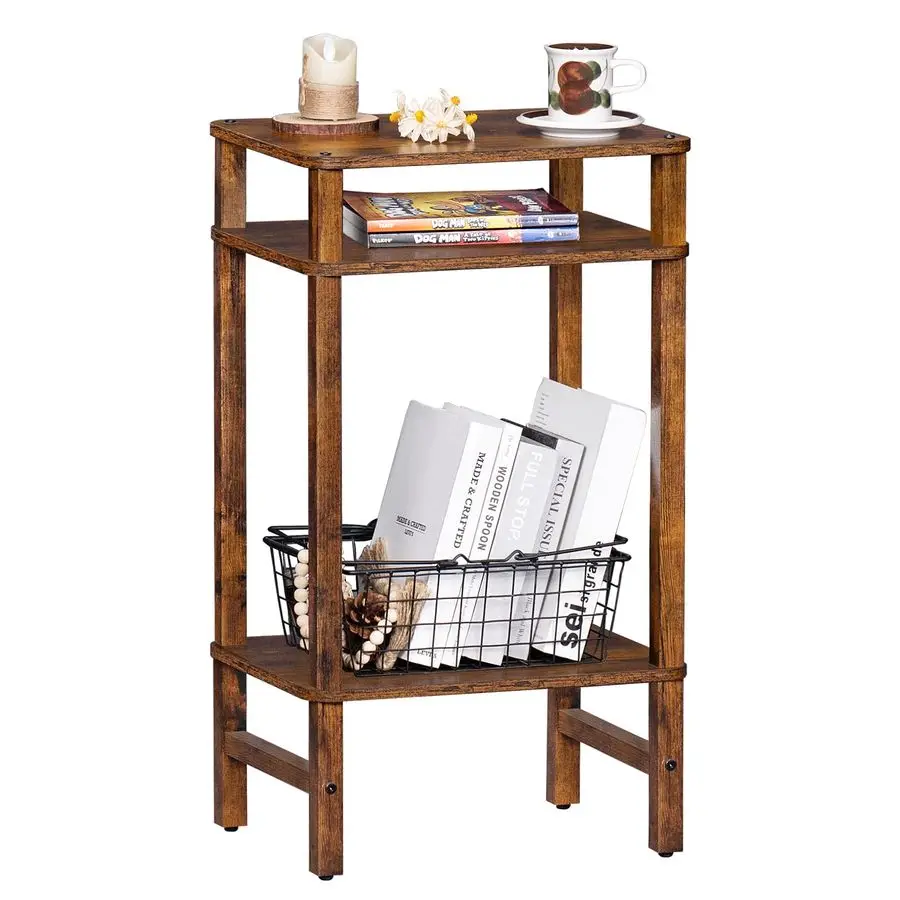 Table End Table Tall Night Stand 3Tier for Living Room Bedroom Bathroom Office Furniture Brown