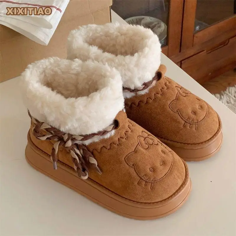 Y2K Scarpe Anime Hello Kittys Stivali da neve All'aperto Stivali da neve da donna Simpatiche scarpe di cotone calde Kawaii Inverno Stivale corto antiscivolo Regalo