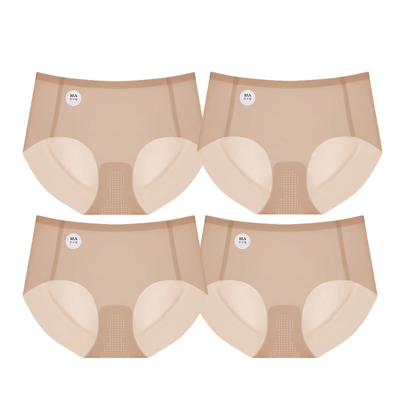 

4pc Ice Silk Seamless Underwear Ladies Summer Soft Underpants Ultra-thin Solid Color Women Breathable Briefs Panties