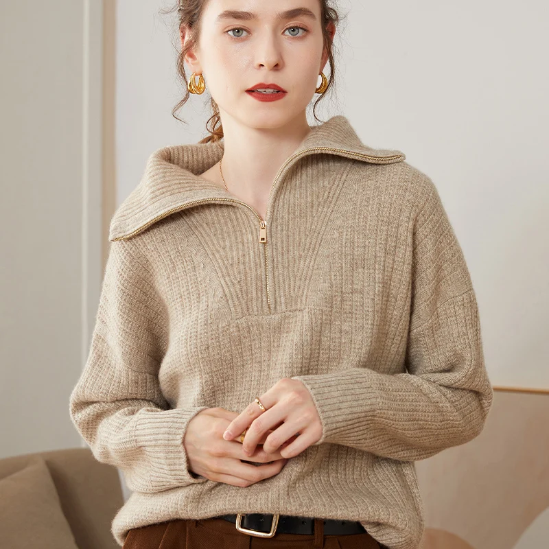 

High-End 2022 Autumn Winter Women's Thicken Loose Large Size 100% Pure Cashmere Sweater Female Knitted Pullover Girl Clothes Top