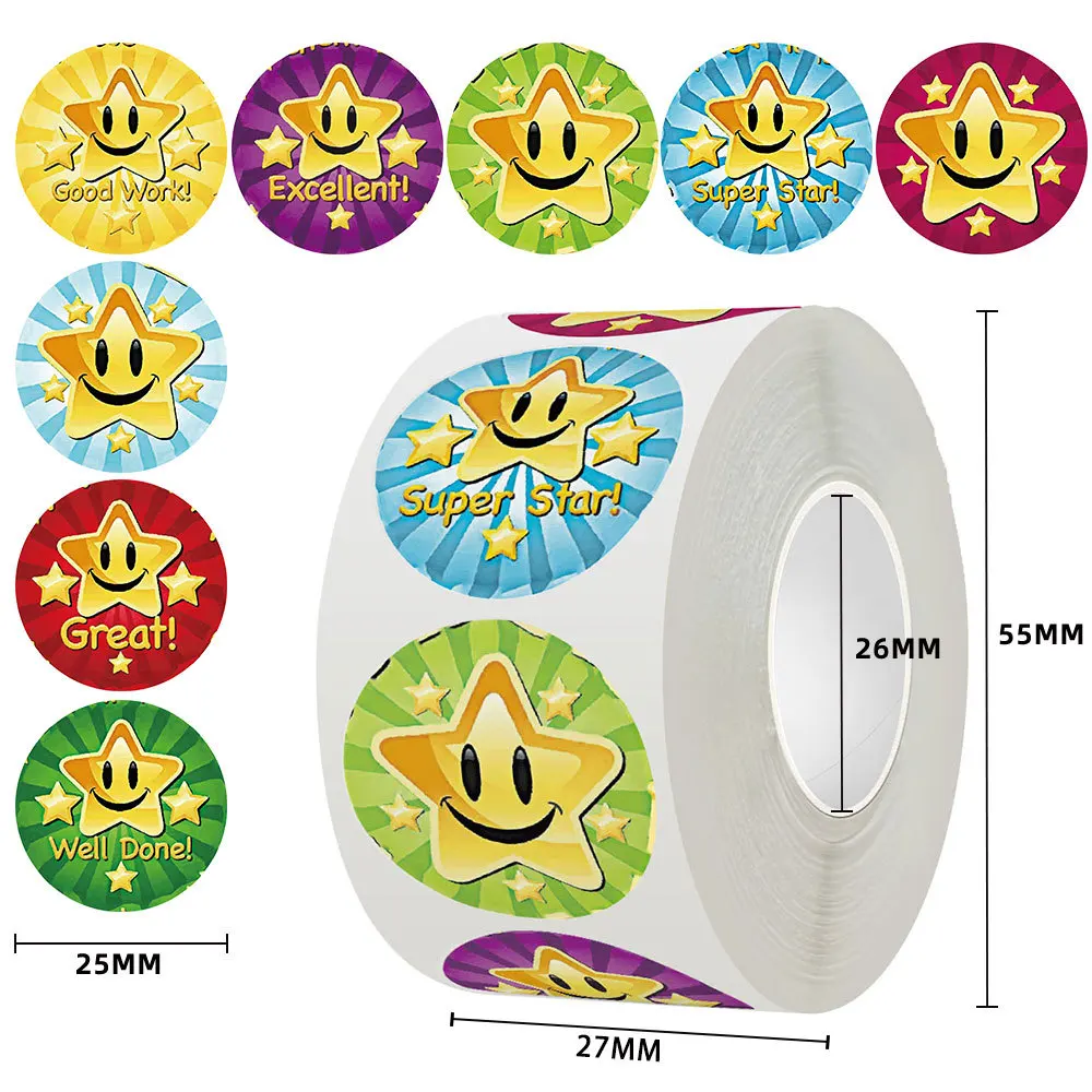 

500pcs/Roll Teachers Reward Children's Stars Cartoon Sealing Stickers DIY PVC Laptop Decals Decoration Reward Gift Toy