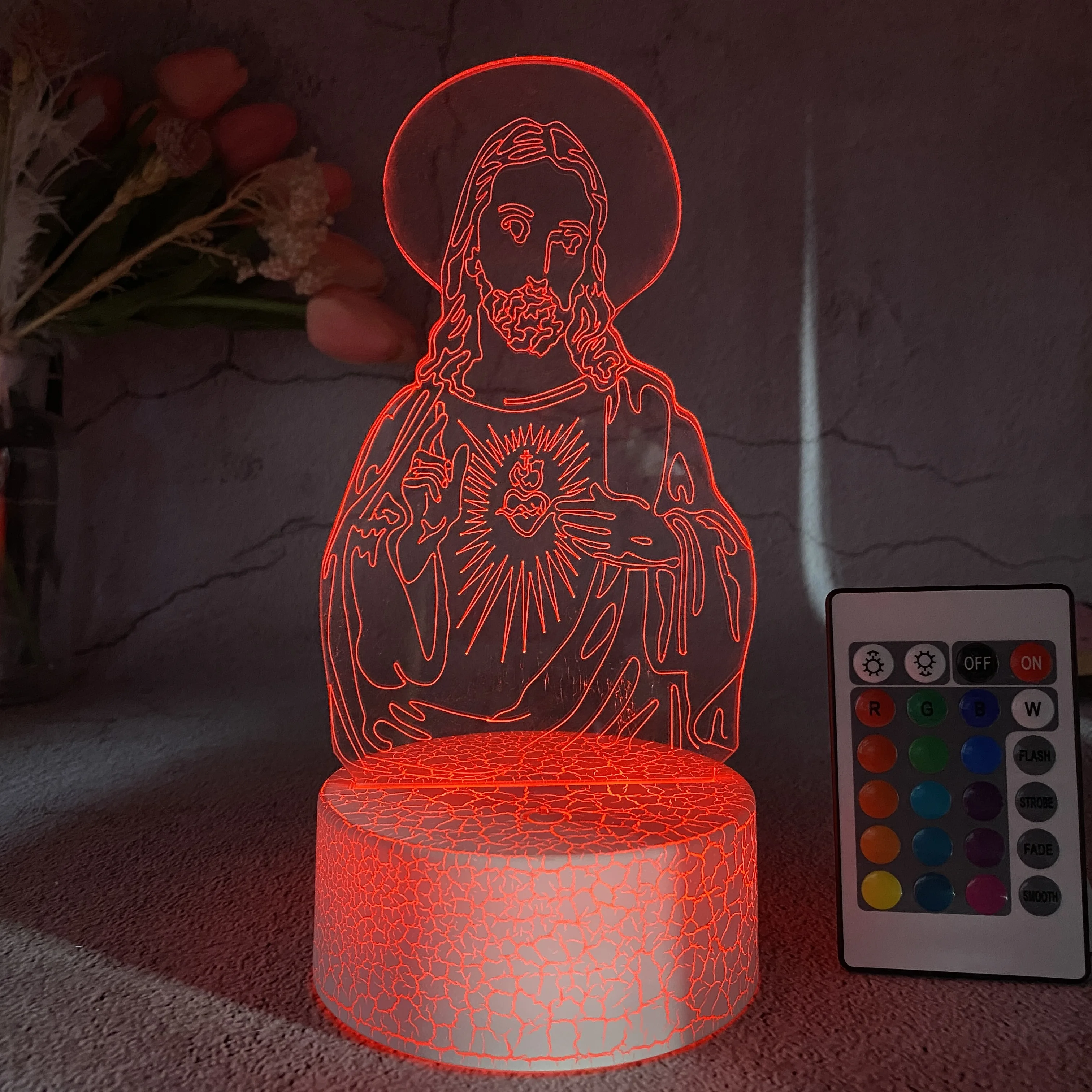 Acrílico colorido Jesús grieta 3D Plug-in dormitorio cama Simple pequeña luz nocturna alto nivel de apariencia