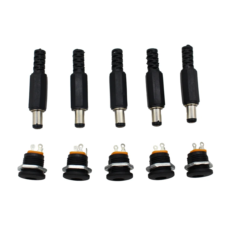 10 SZTUK (5 par) DC12V 5,5 x 2,1 mm Plastikowe wtyczki męskie DC022 Gniazdo zasilania DC Żeńskie gniazdo Śruba Nakrętka Złącze do montażu panelowego — zdjęcie 4