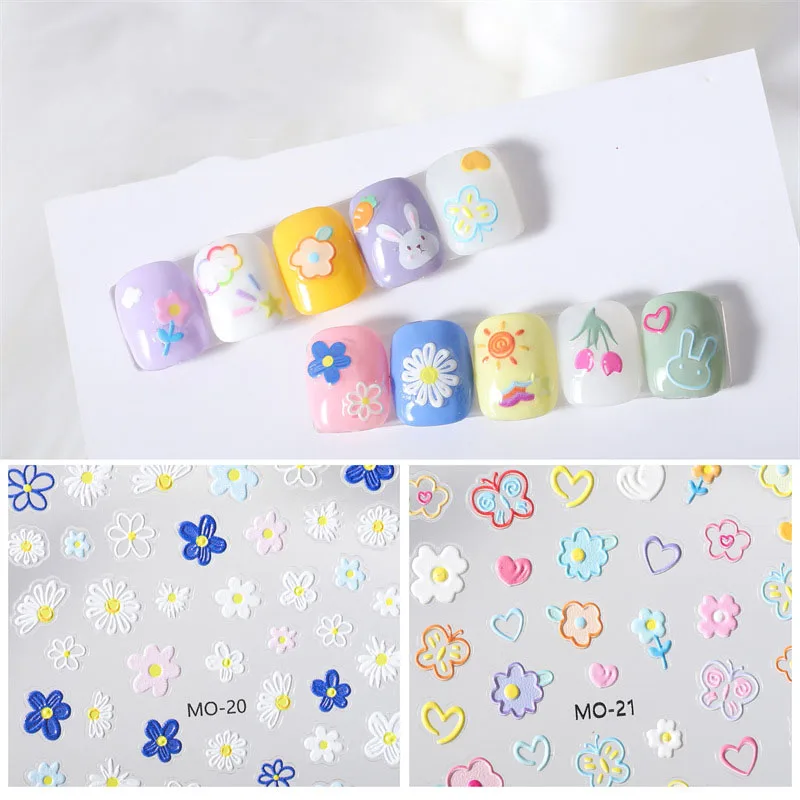 

5d Embossed Jelly Playful Big Mouths Eyes Stars Hearts Flowers Nail Art Decals Stickers For Nails Art Manicures Tips Decorations