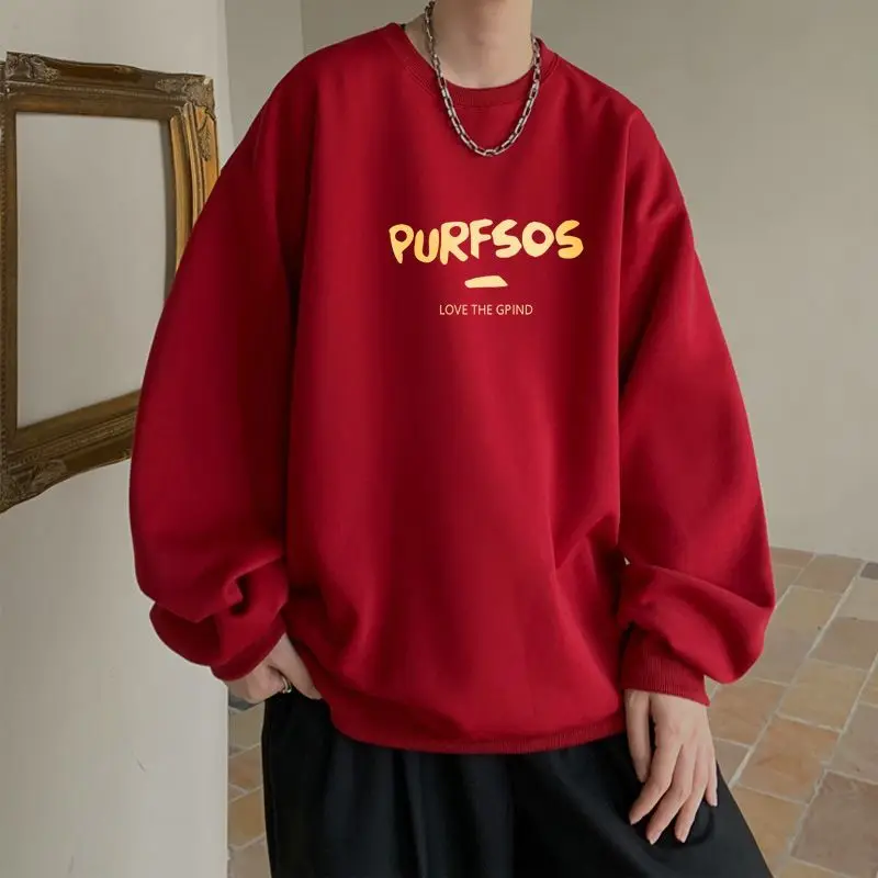 

Мужская толстовка большого размера с длинным рукавом и капюшоном, из чистого хлопка, осенне-зимняя, винно-красная, с принтом Luy Year, повседневная, удобная, в уличном стиле...