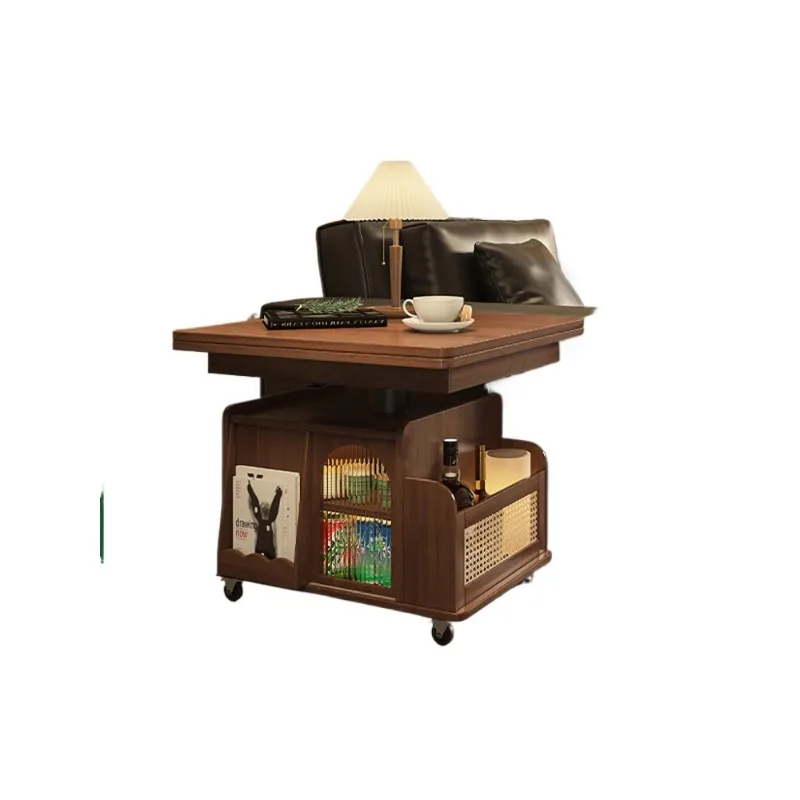 

All solid wood lifting coffee table side table movable cart tea table folding dining bus small living room sofa