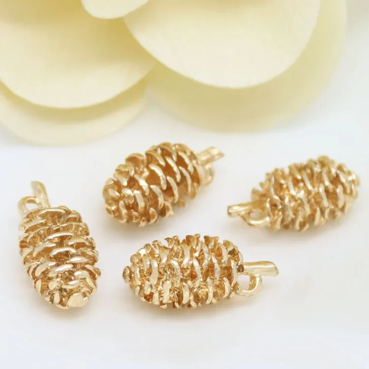 (1610)4PCS 10x19MM 24K Gold Color Plated Brass Pinecone Charms Pendants High Quality Diy Jewelry Accessories