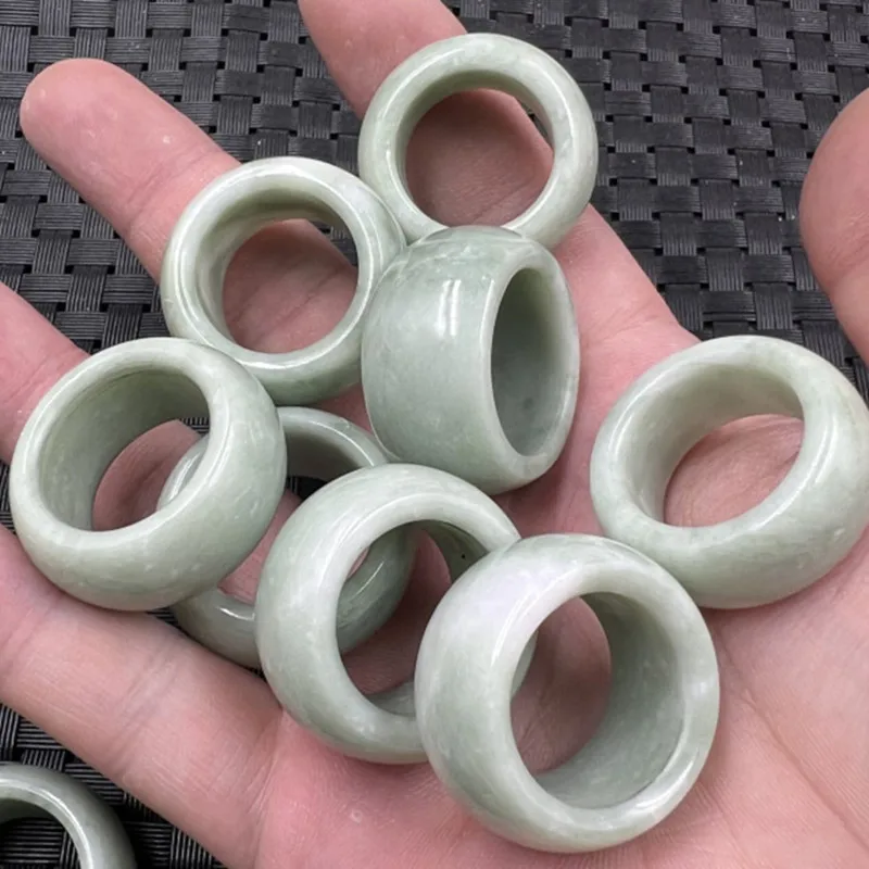 Guizhou Jade Ring Bean Green Widened Jade Ring Paper Spar Jade Men's and Women's Same Ring Factory Wholesale