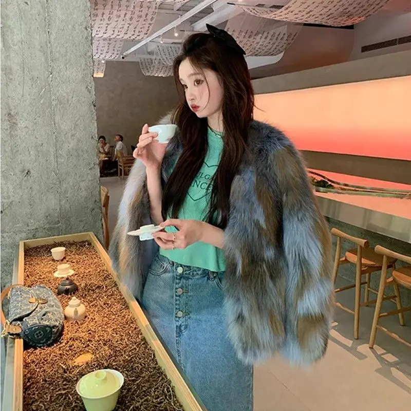 2025 Winter New Loose Environmentally Friendly fox Hair thin Young fur Jacket Women's Short Imitation Sun fox Temperament Fluff