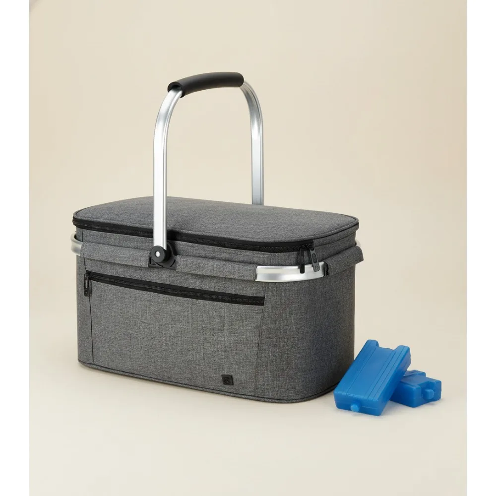 

32L Insulated Cooler Bag - Foldable Picnic Basket with Removable Compartments, Leak-Proof for Camping Beach Family Outings