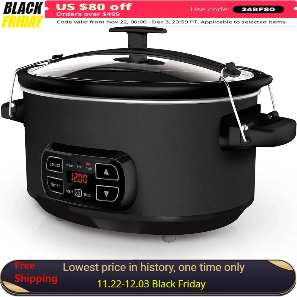 

7-Quart Slow Cooker, Chalkboard Exterior and Locking Lid & 3 Heat Settings, Removable Stoneware Crock, Slow Cooker