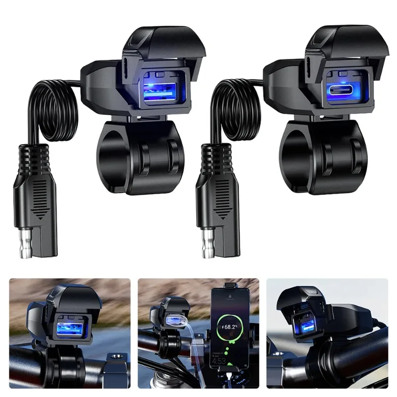 Motorcycle USB Charger 9V-24V Quick Charger Socket USB Type-C Motorcycle Phone Charger Smart Charging Motorcycle Accessories