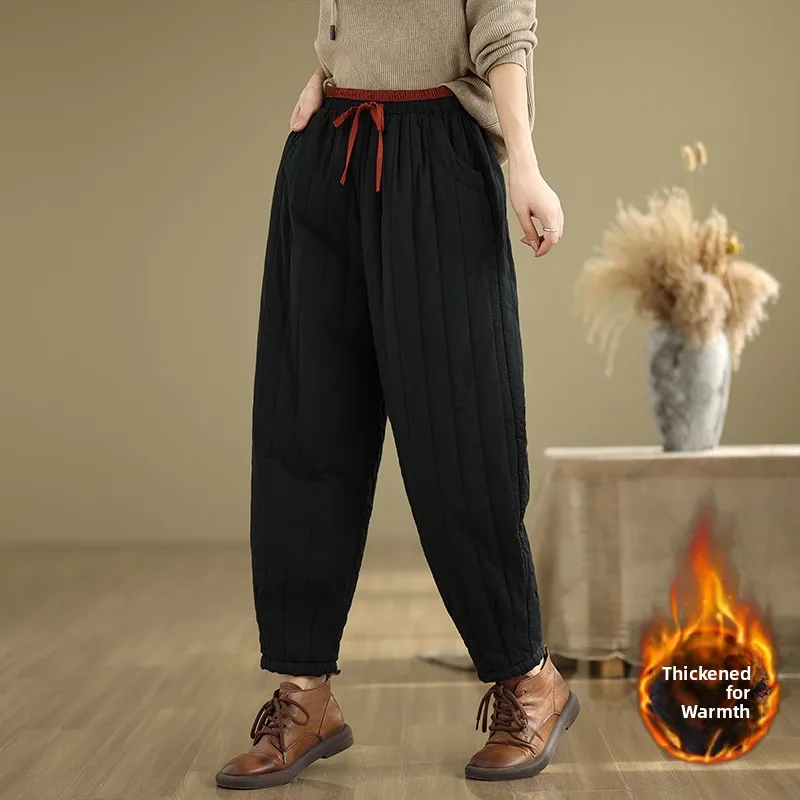 면 슬림핏 바지 신축성 있는 허리밴드 면 삽입 순색 슬림 효과 겨울 신상품