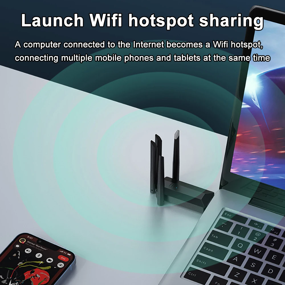 1200M High Speed Wireless Network Card 2.4G 5G Dual Band USB WiFi Adapter for PC Laptop 4 Antenna Network Signal Transmitter