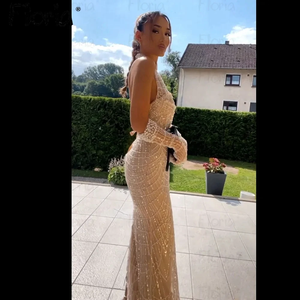 Elegant Light Champagne Party Dress Dubai WOmen 2023 Luxury Wedding Night Gowns Full Beaded Mermaid Evening Prom Gowns African