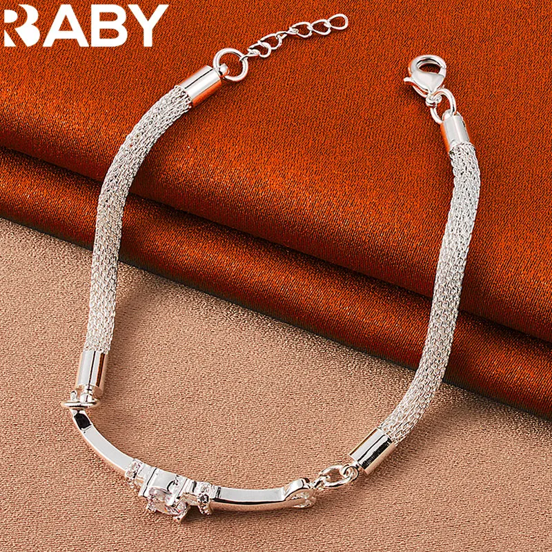 

URBABY 925 Sterling Silver AAA Zircon Snake Bone Chain Bracelet For Women Wedding Engagement Party Charms Jewelry Accessories