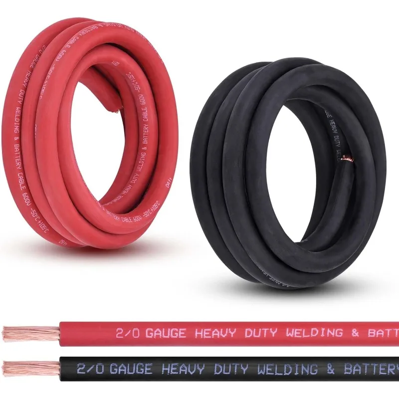 

2/0 Gauge Battery Cable, 10FT Red + 10FT Black 2/0 AWG Pure Copper Wire Welding Cable, for Automotive, Battery, Solar and