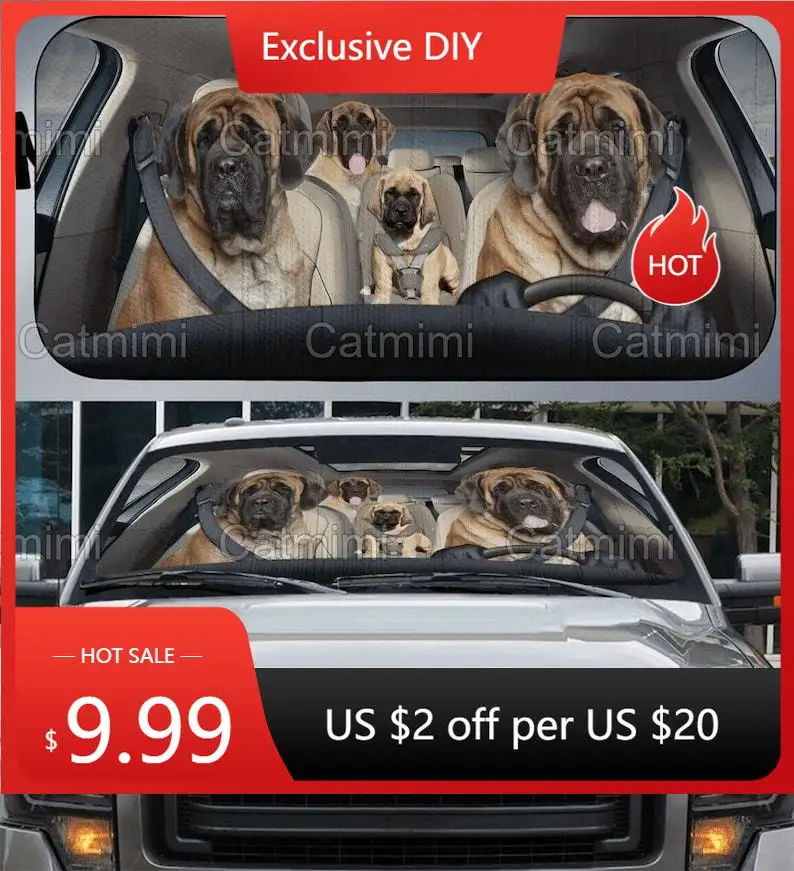 English Mastiff Car Sun Shade, English Mastiff Auto Sun Shade, Windshield Sun Shade, English Mastiff Gift, New Car Gifts MCL2020