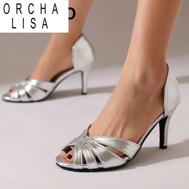 ORCHA LISA 2025 Luxury Women Shiny Sandals Peep Toe Stiletto 9cm Slip On Large Size 45 46 47 48 Sexy Dating Female Shoes Summer