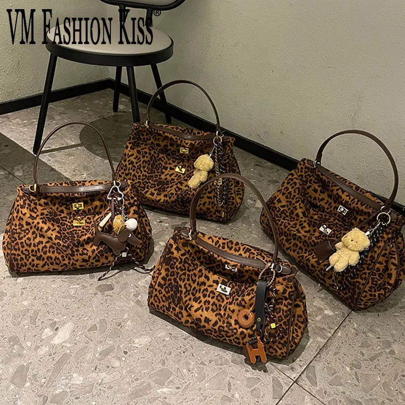 Leopard Print Imitation Suede Leather Bag Woman Handbag And Purses Luxury Designer Bags Shoulder Crossbody Casual Tote Purses