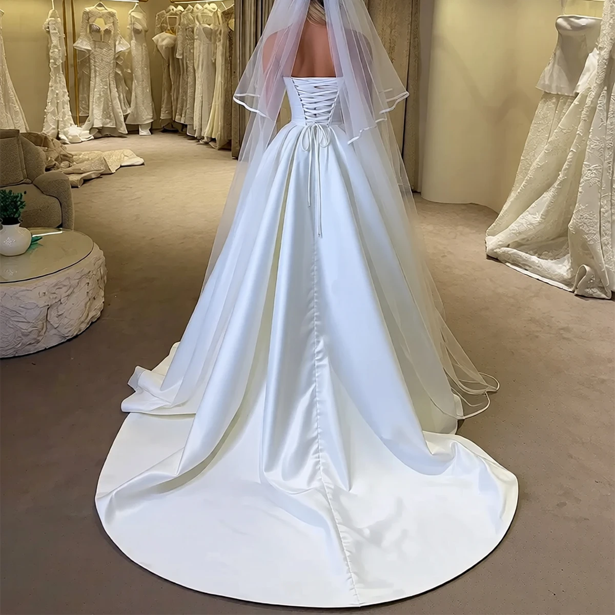 ชุดแต่งงานทรงบอลกาวน์แบบเรียบง่าย สายเดี่ยว ผ้าลูกไม้ แต่งระบายยาว ปี 2026 ประดับแอพพลิเคชั่น ผ้าซาติน สำหรับงานแต่งงาน ชุดเจ้าสาวสำหรับผู้หญิง