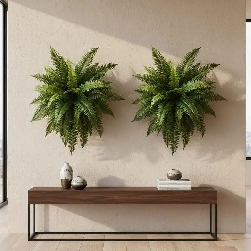 

Artificial Ferns 2 Pcs, Natural Spread Diameter 43-47 Inch, Large Hanging Artificial Boston Ferns, Fake Plant Wall Decor with 50 Branches, Faux Fern for Home and Office (Flowerpot Unincluded)