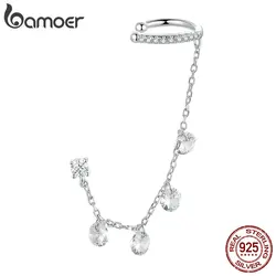 Bamoer Original 925 Sterling Silver Sparkling Starry CZ Stud Earrings Clip White Gold For Women Party Daily Gift Fine Jewelry