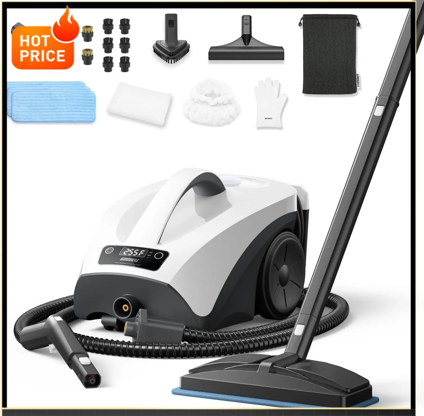 

Бестселлер: Пароочиститель с быстрым нагревом за 40 секунд, большой резервуар 2,5 л (0,66 галлона), комплект из 21 предмета, без охлаждения, возможность пополнения в любое время, съемный шланг, многофункциональный.