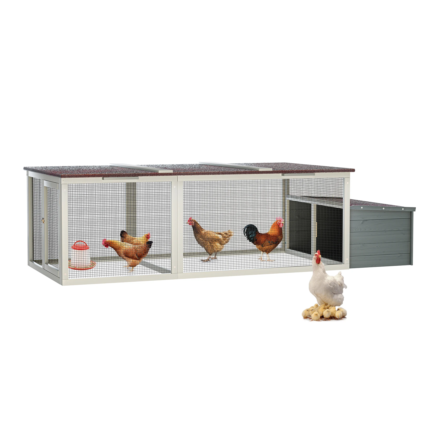 

Large Wooden Chicken Coop Outdoor Hen House With Nesting Box & Weatherproof Asphalt Roof, Walk-in Poultry Cage