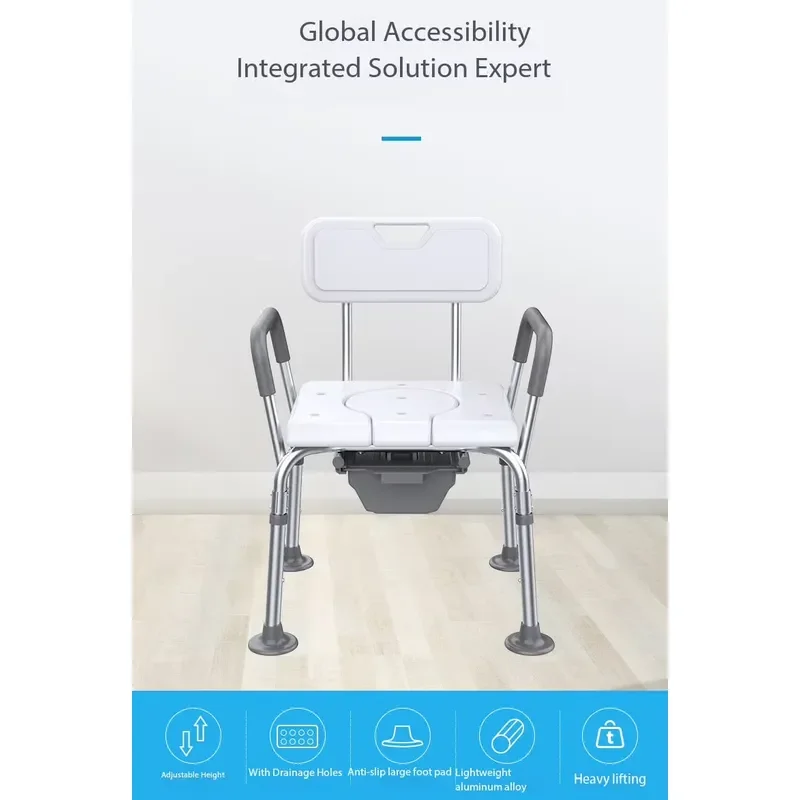 3 in 1 Shower Commode Chair for Elderly Aluminum Alloy Frame Non Slip Pad with Armrest Backrest and Potty Seat
