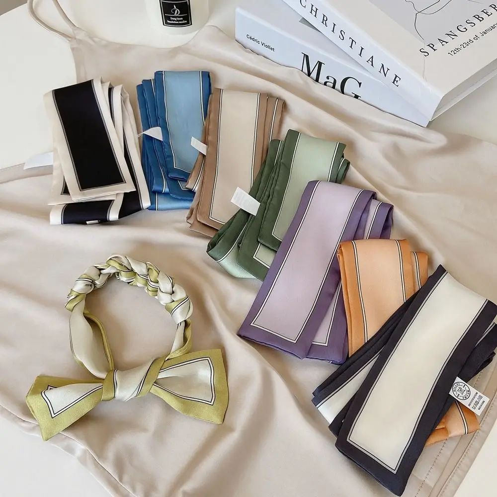 레트로 넥커치프 프렌치 프린팅 타이 리본 헤드밴드 스트라이프 스몰 롱 스카프 실크 스카프 한국 스타일 스카프 프린트 스카프