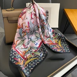 2023 Square Small Headband New Arrival 100% Pure Silk Scarf Women Neck Hair Foulard Bandana Hijab Print Poncho Scarves Pashmina