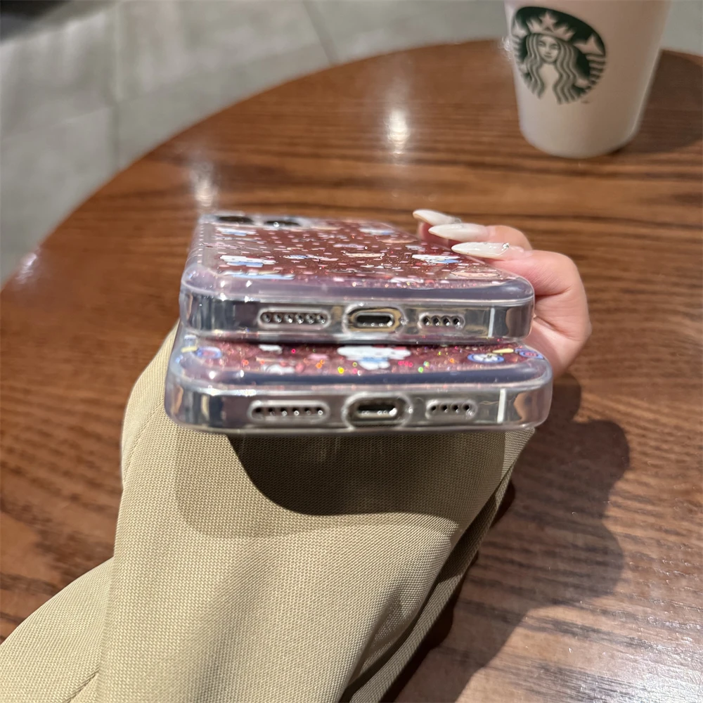 مرحبا كيتي KT بريق قضية الهاتف آيفون 16 15 14 13 12 11 برو ماكس السائل الرمال المتحركة بلينغ غطاء من البولي يوريثان لينة قذيفة