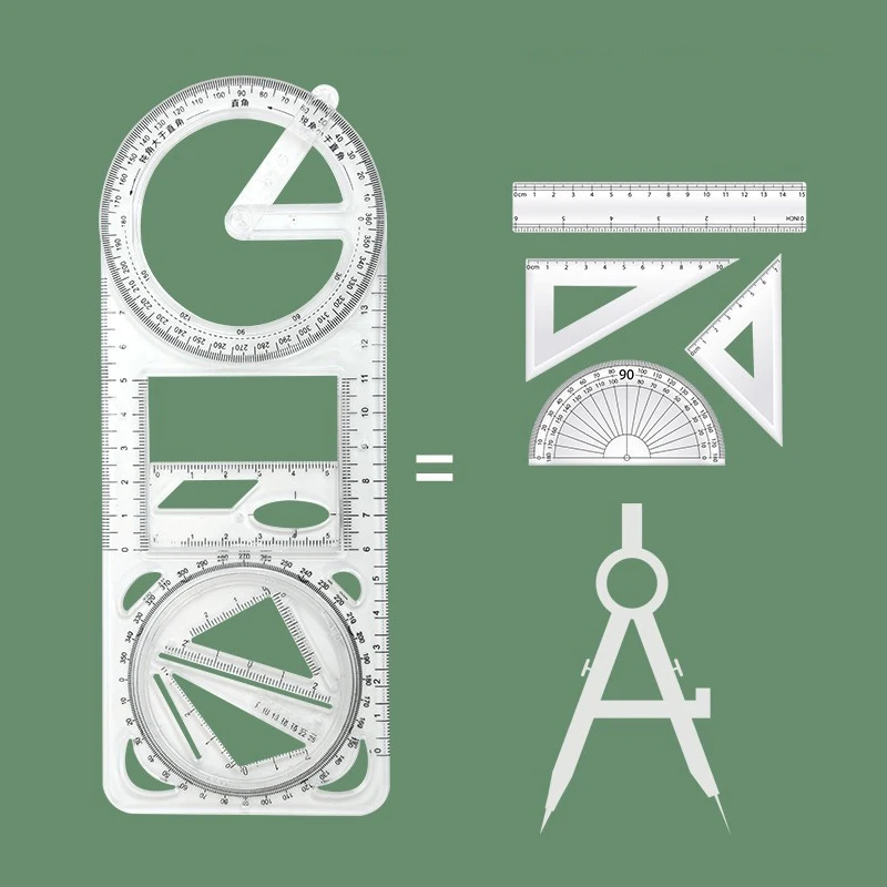 Multifuncional 360 °   Regla de dibujo geométrico móvil para la escuela, plantilla de matemáticas, herramienta de medición, portátil, plano, 3D