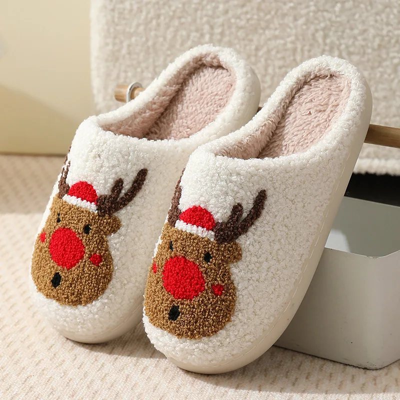 Christmas Slippers Women's Men Home Bedroom Shoes Winter Men's Female Indoor Plush Soft Fluffy Living Room Floor Flip Flops